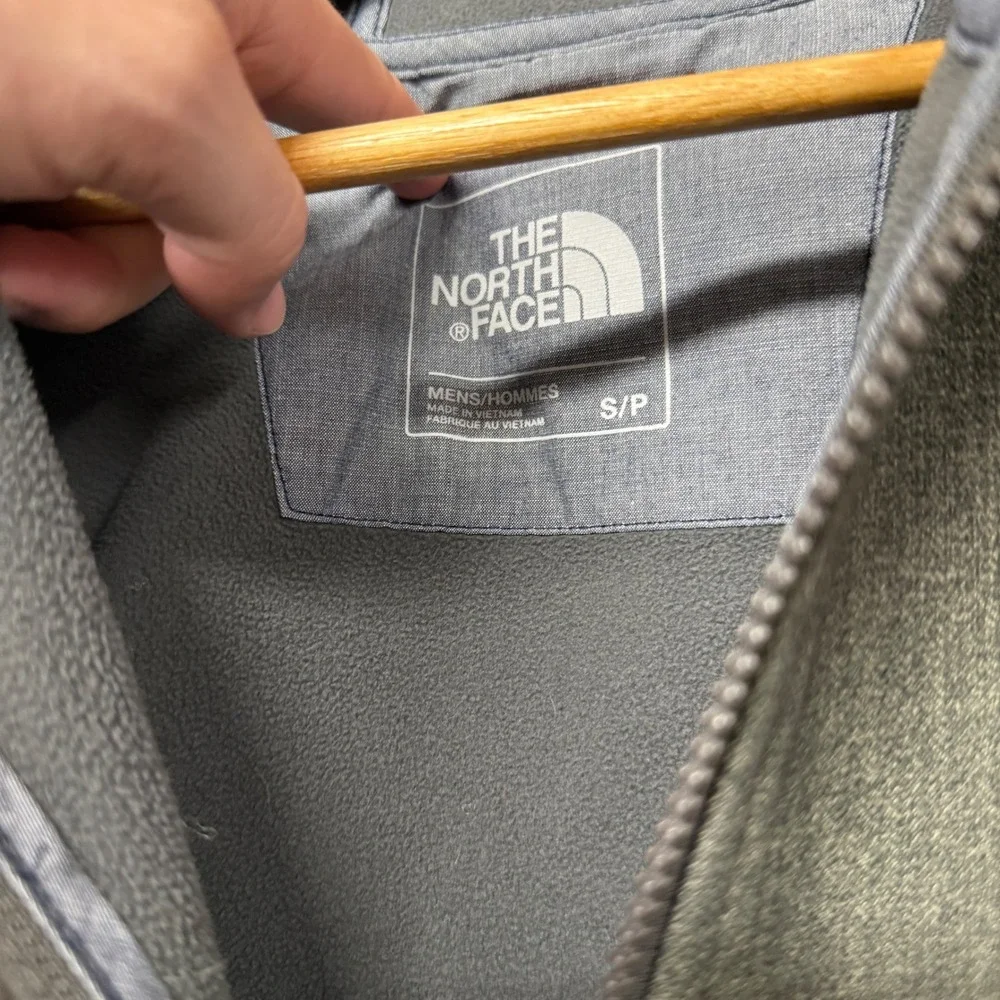 The North Face Full Zip Hoodie Grey Heather‎ Fleece Lined Jacket Small Mens
